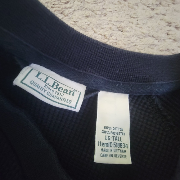 L.L. Bean Mens LT Tall Waffle Knit Tharmal Long Sleeve Henley Top Shirt Black - Picture 9 of 11